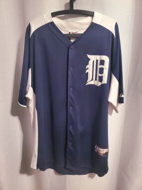 Majestic Detroit Tigers Navy Button-Up Baseball Jersey